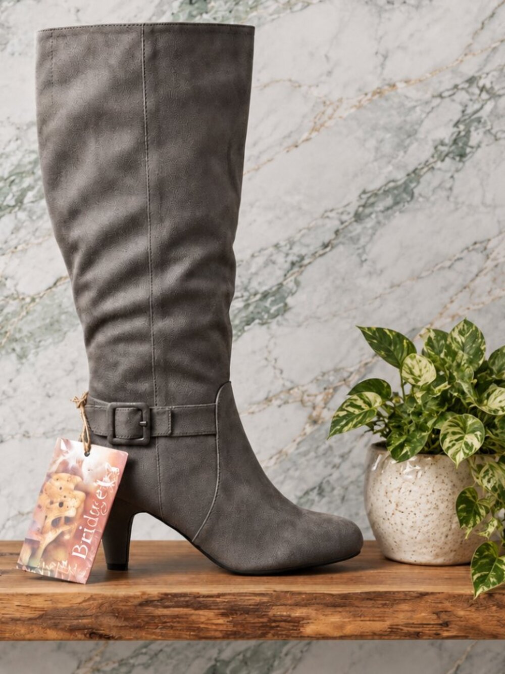 Bella Vita | Gray Leather Wide Calf Knee-High Boots- Size 9